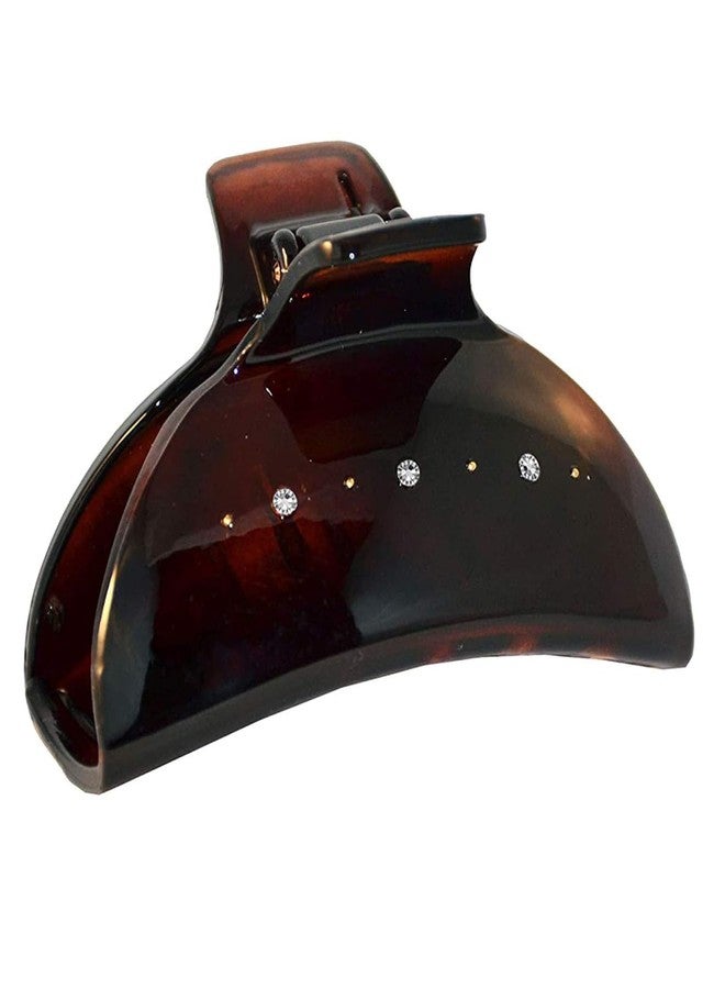 Parcelona French Fat Captain Tortoise Shell with Crystals Large Celluloid Flat Teeth Claw Clips Covered Spring No Slip Grip Jaw Hair Claw Clips for Women and Girls with Long Hair, Made in France - Image 1